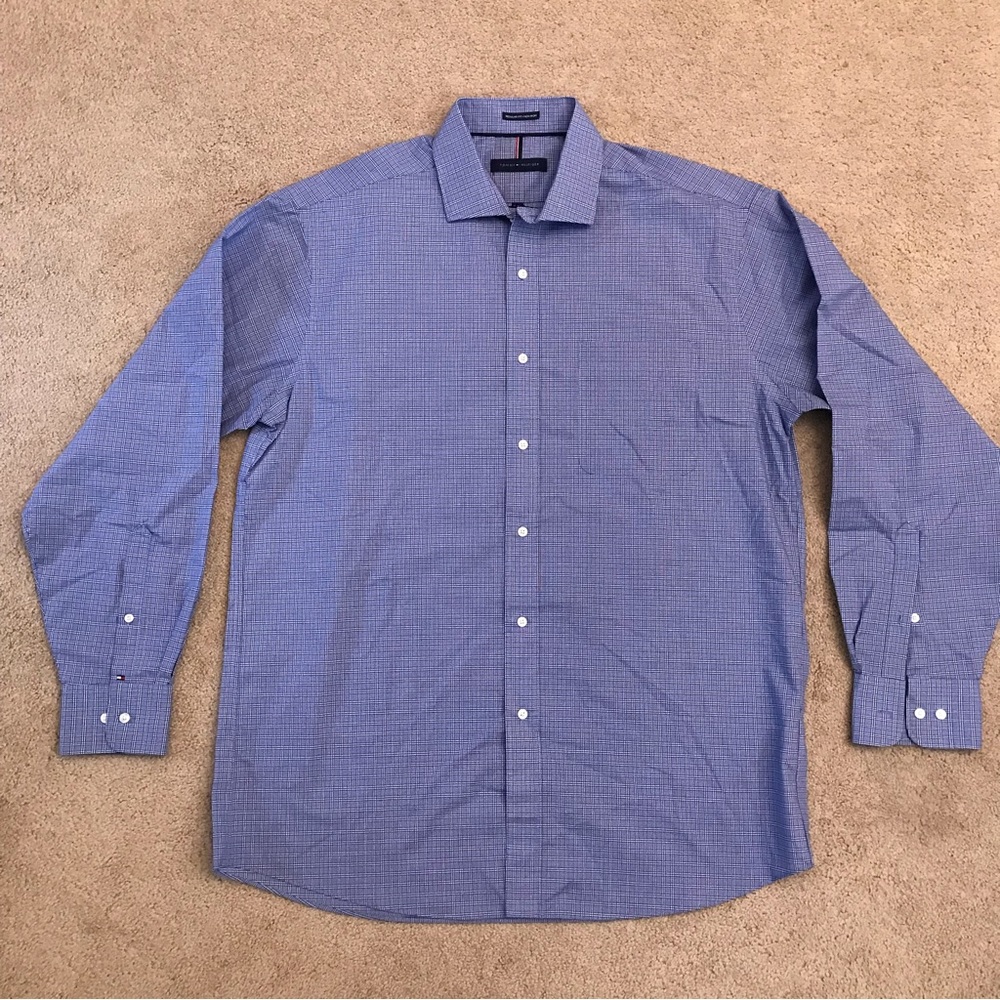 Tommy Hilfiger Mens Long Sleeve Dress Shirt Size Large 16 34 Blue Cotton Regular